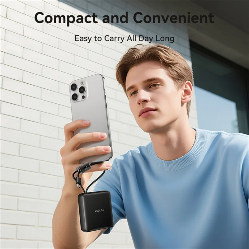 KUULAA KL-YD108 10000mAh 22.5W Fast Charging Power Bank Digital Display Built-in Type-C  /  iP Cables - Black