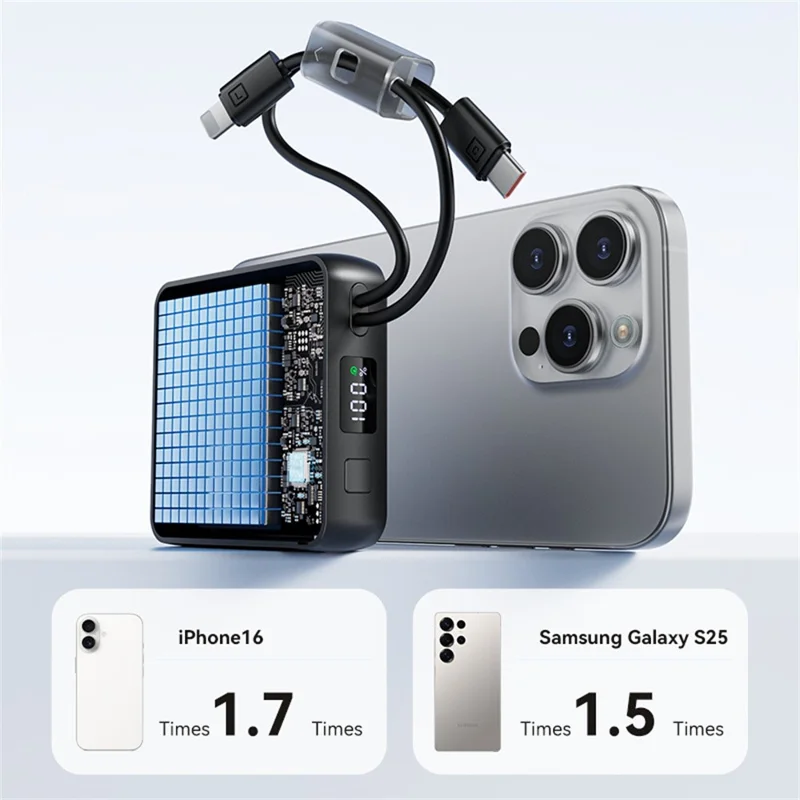 KUULAA KL-YD108 10000mAh 22.5W Fast Charging Power Bank Digital Display Built-in Type-C  /  iP Cables - Black