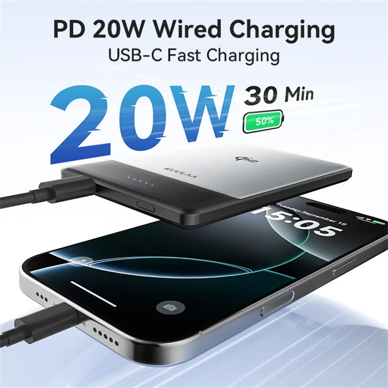 KUULAA KL-YD79 5000mAh Magnetisches Powerbank Qi2 Kabellose Ladestation Tragbare Batterie