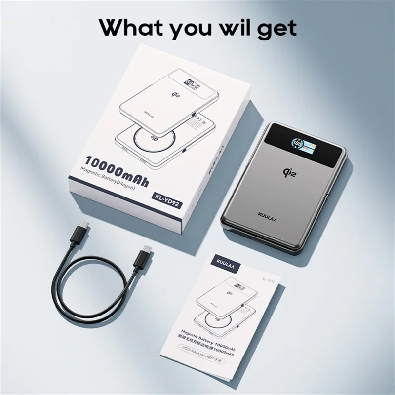 KUULAA KL-YD92 10000mAh Magnetic Power Bank 15W Max Wireless Charger TFT Smart Display For iPhone  /  Android