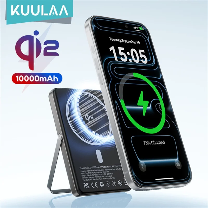 KUULAA KL-YD92 10000mAh Magnetic Power Bank 15W Max Wireless Charger TFT Smart Display For iPhone  /  Android