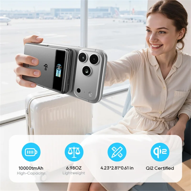 KUULAA KL-YD92 10000mAh Magnetic Power Bank 15W Max Wireless Charger TFT Smart Display For iPhone  /  Android