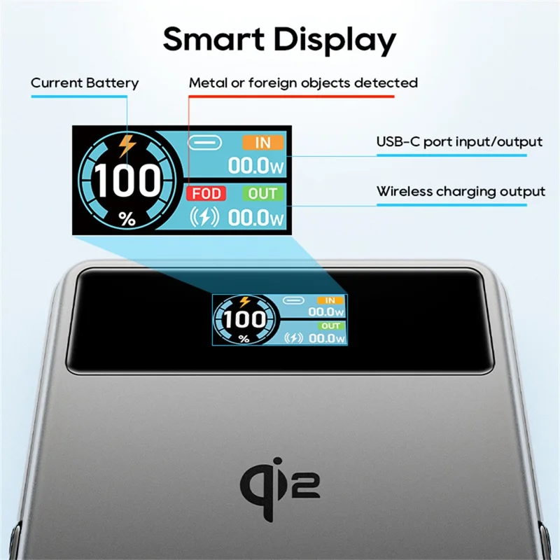 KUULAA KL-YD92 10000mAh Magnetic Power Bank 15W Max Wireless Charger TFT Smart Display For iPhone  /  Android