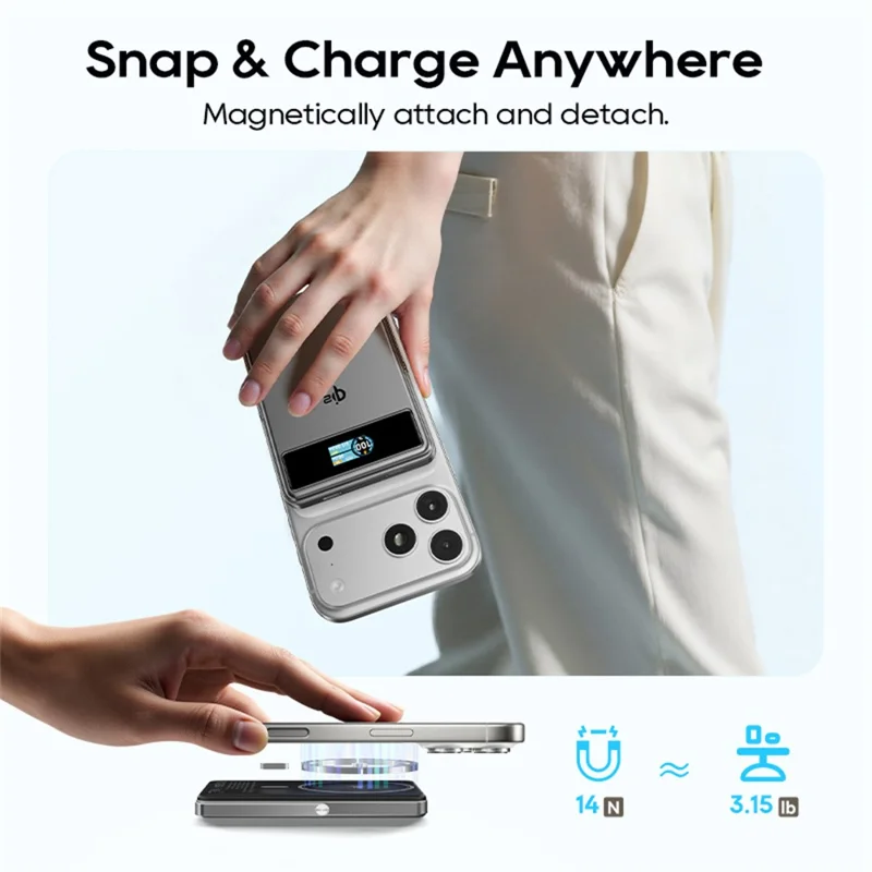 KUULAA KL-YD92 10000mAh Magnetic Power Bank 15W Max Wireless Charger TFT Smart Display For iPhone  /  Android