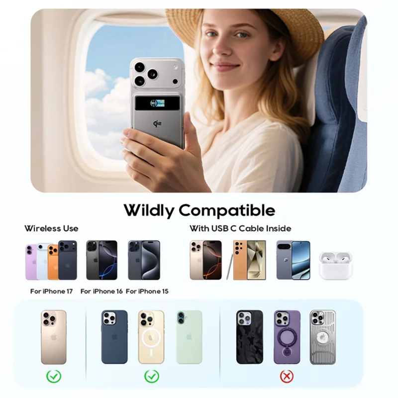 KUULAA KL-YD92 10000mAh Magnetic Power Bank 15W Max Wireless Charger TFT Smart Display For iPhone  /  Android