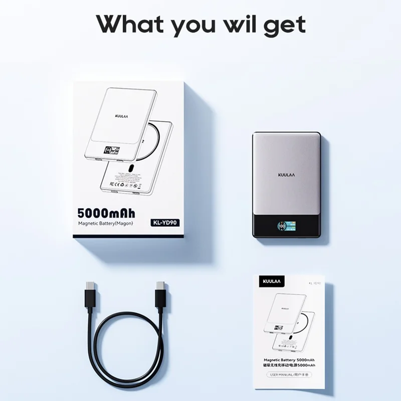KUULAA KL-YD90 15W Max Fast Charger Magnetic Battery Pack 5000mAh Wireless Power Bank
