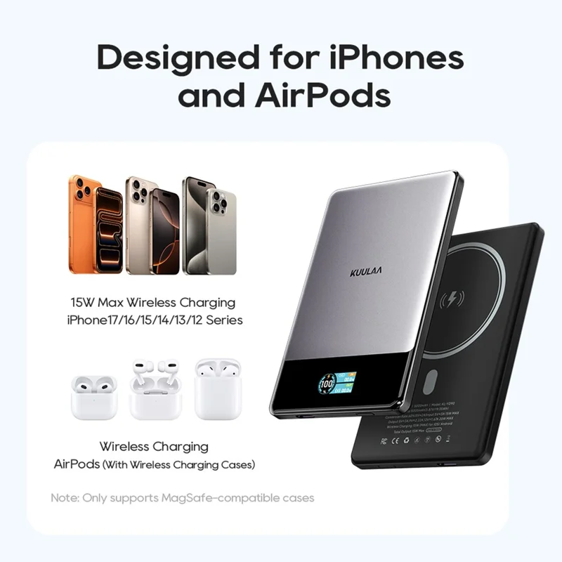KUULAA KL-YD90 15W Max Fast Charger Magnetic Battery Pack 5000mAh Wireless Power Bank
