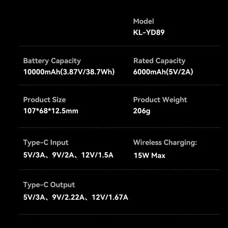 KUULAA KL-YD89 10000mAh Magnetic Portable Charger 15W Max Wireless Power Bank with Digital Display