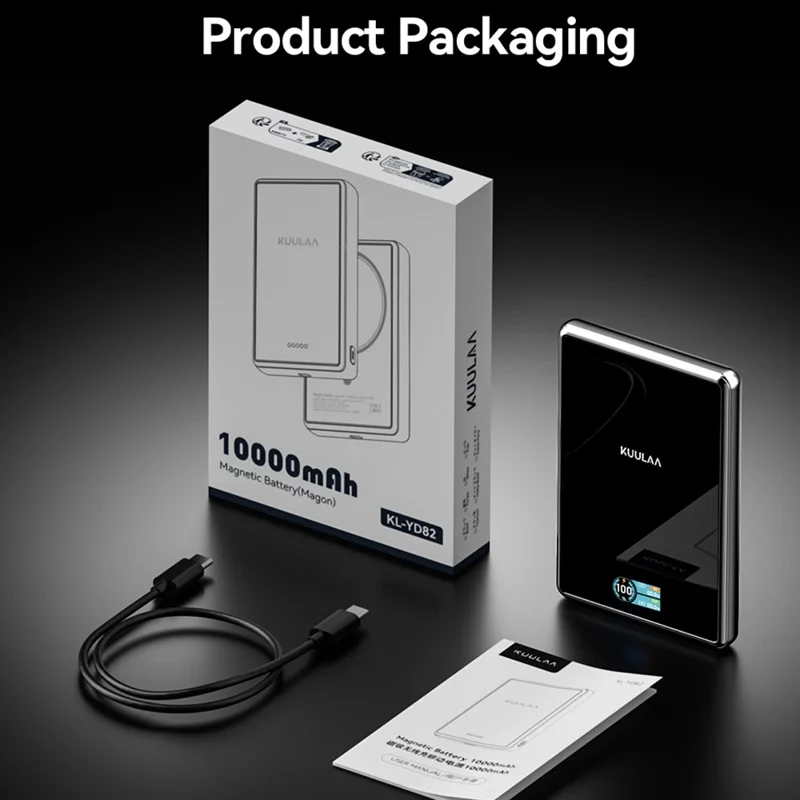 KUULAA KL-YD89 10000mAh Magnetic Portable Charger 15W Max Wireless Power Bank with Digital Display