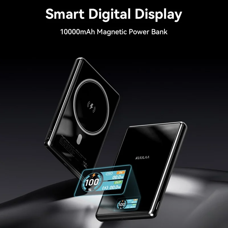 KUULAA KL-YD89 10000mAh Magnetic Portable Charger 15W Max Wireless Power Bank with Digital Display