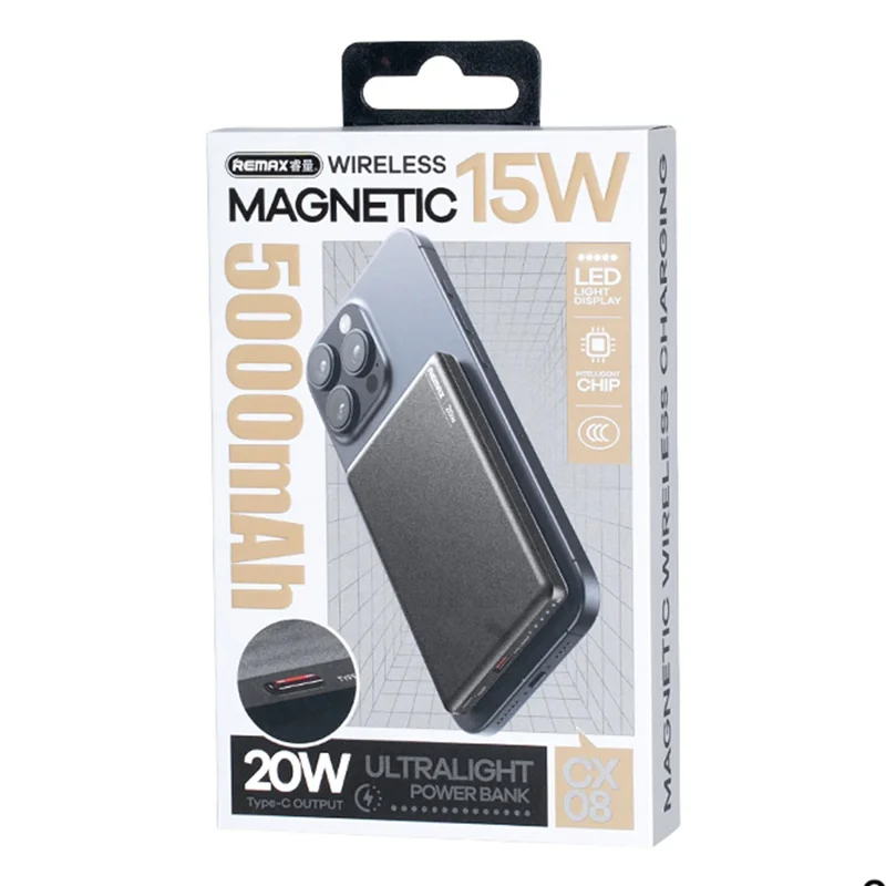 REMAX CX08 5000 mAh PD 20 W hurtigopladning, bærbar lader, magnetisk trådløs powerbank