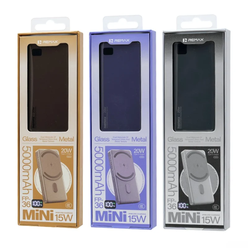 REMAX FP-36 PD20 5000 مللي أمبير في الساعة بنك طاقة بشاشة رقمية، شاحن سريع لاسلكي مغناطيسي - أرجواني