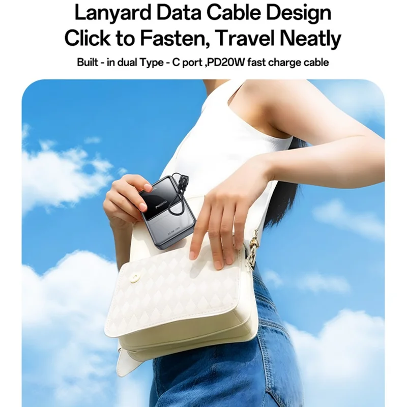 YESIDO YP96 20000mAh Power Bank 22.5W Fast Charging Digital Display Battery Pack Built-in Type-C Cable