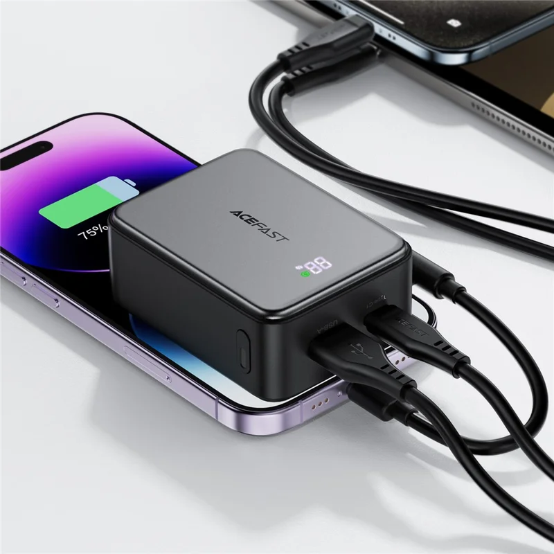 ACEFAST M29-10000 Banco de Energía de 10000mAh Carga Rápida de 22,5 W Cargador para Teléfono con 2 Tipo-C + USB-A con Cable