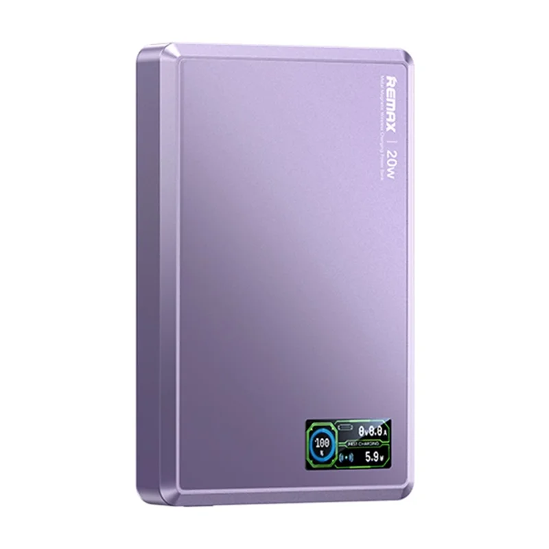 REMAX FP-37 Aurora 10000mAh Banco de Energia Magnético com Carregamento Sem Fios PD 20W Carregador Portátil Rápido com Ecrã TFT - Roxo