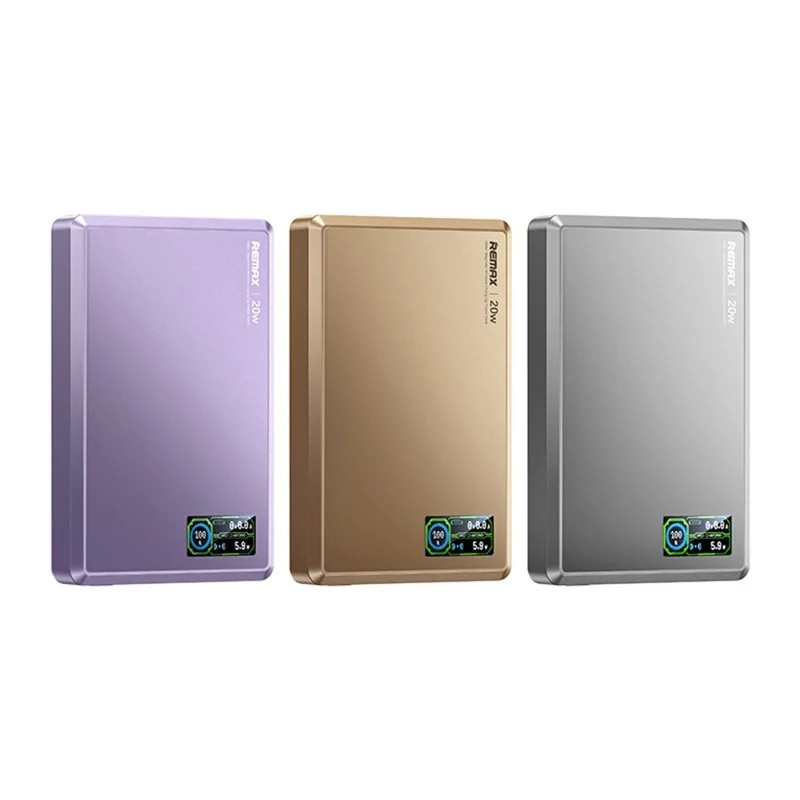 REMAX FP-37 Aurora 10000mAh Banco de Energia Magnético com Carregamento Sem Fios PD 20W Carregador Portátil Rápido com Ecrã TFT - Roxo