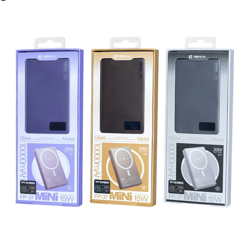 REMAX FP-37 Aurora 10000mAh Banco de Energia Magnético com Carregamento Sem Fios PD 20W Carregador Portátil Rápido com Ecrã TFT - Roxo