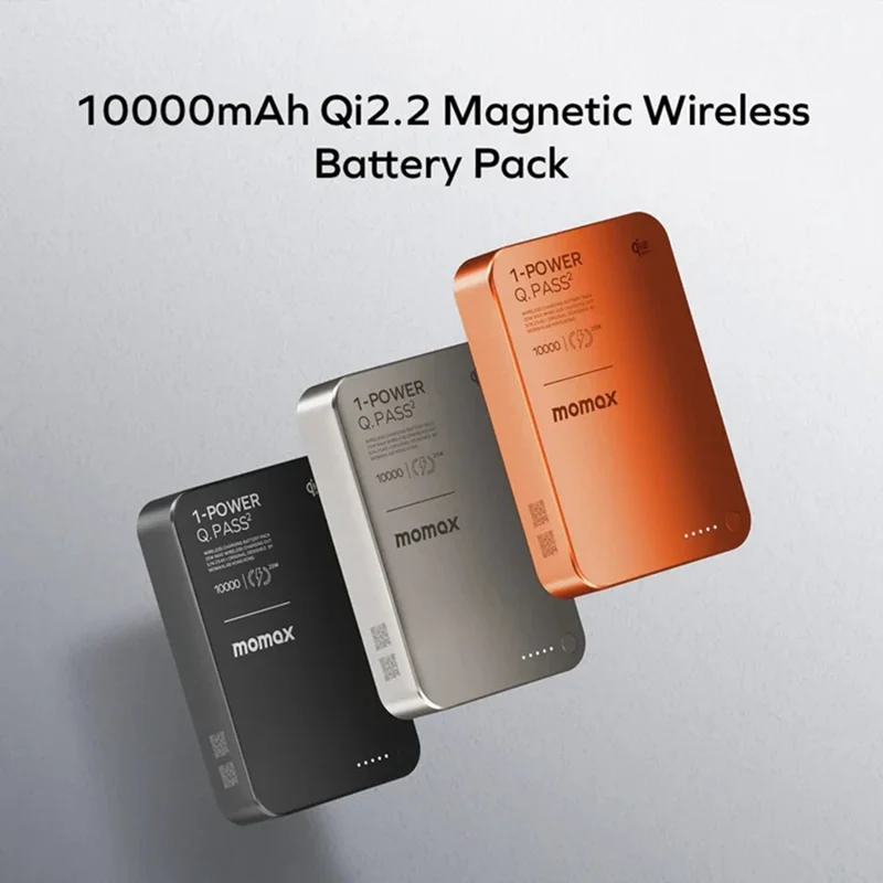 MOMAX 1-Power Q.Pass2 Qi2.2 25W Magnetic Wireless Power Bank for iPhone 12–17 Series 10000mAh Fast Charging Battery Pack - Orange