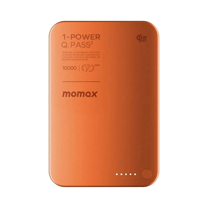 MOMAX 1-Power Q.Pass2 Qi2.2 25W Magnetic Wireless Power Bank for iPhone 12–17 Series 10000mAh Fast Charging Battery Pack - Orange