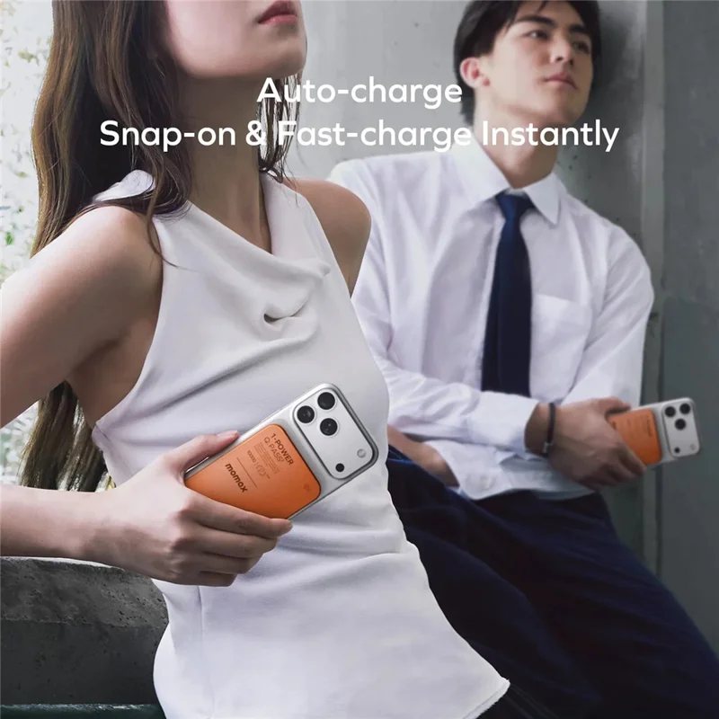 MOMAX 1-Power Q.Pass2 Qi2.2 25W Magnetic Wireless Power Bank for iPhone 12–17 Series 10000mAh Fast Charging Battery Pack - Orange