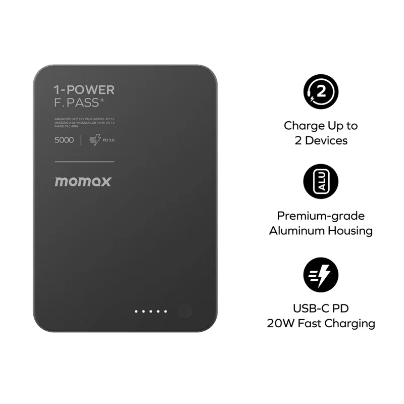 MOMAX 1-POWER F.PASS+ 5000mAh Magnetic Power Bank with Hidden USB-C Cable Portable Fast Charging Charger - Desert Gold