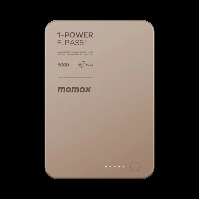 MOMAX 1-POWER F.PASS+ 5000mAh Magnetic Power Bank with Hidden USB-C Cable Portable Fast Charging Charger - Desert Gold