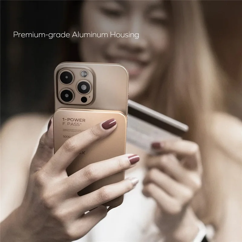 MOMAX 1-POWER F.PASS+ 5000mAh Magnetic Power Bank with Hidden USB-C Cable Portable Fast Charging Charger - Desert Gold