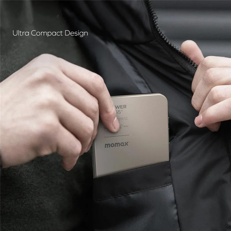 MOMAX 1-POWER F.PASS+ 5000mAh Magnetic Power Bank with Hidden USB-C Cable Portable Fast Charging Charger - Desert Gold