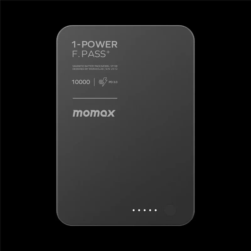 MOMAX 1-POWER F.PASS+ 10000mAh Magnetisches Powerbank mit verstecktem USB-C-Kabel Tragbares Schnellladegerät - Schwarz