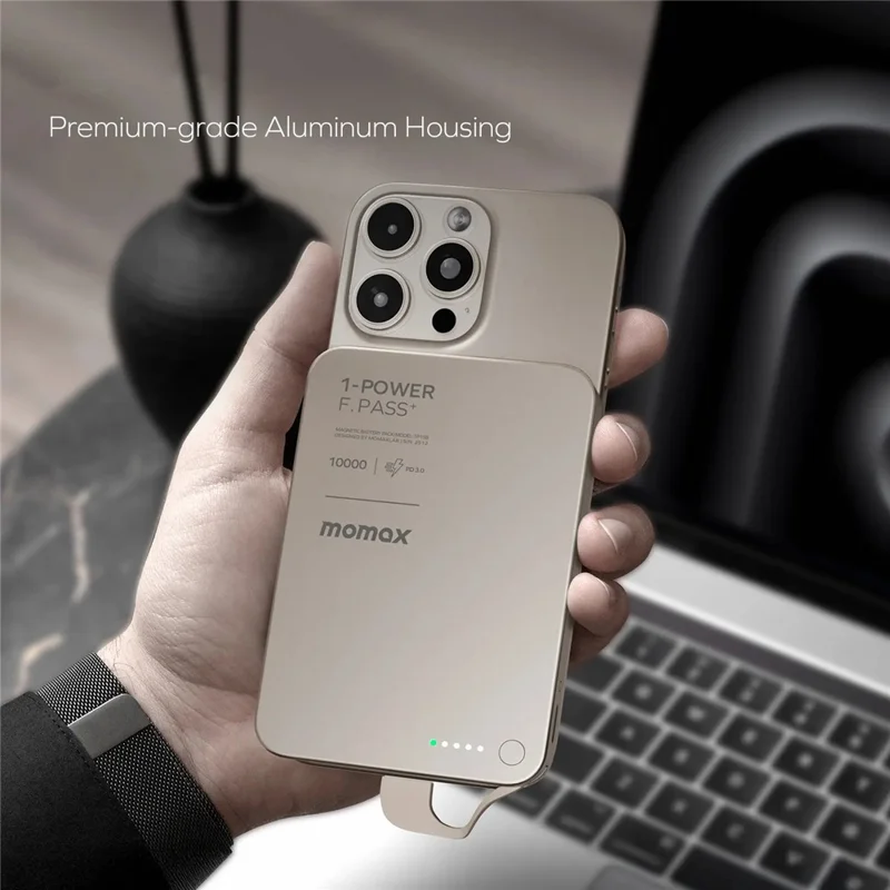 MOMAX 1-POWER F.PASS+ 10000mAh Magnetisches Powerbank mit verstecktem USB-C-Kabel Tragbares Schnellladegerät - Schwarz