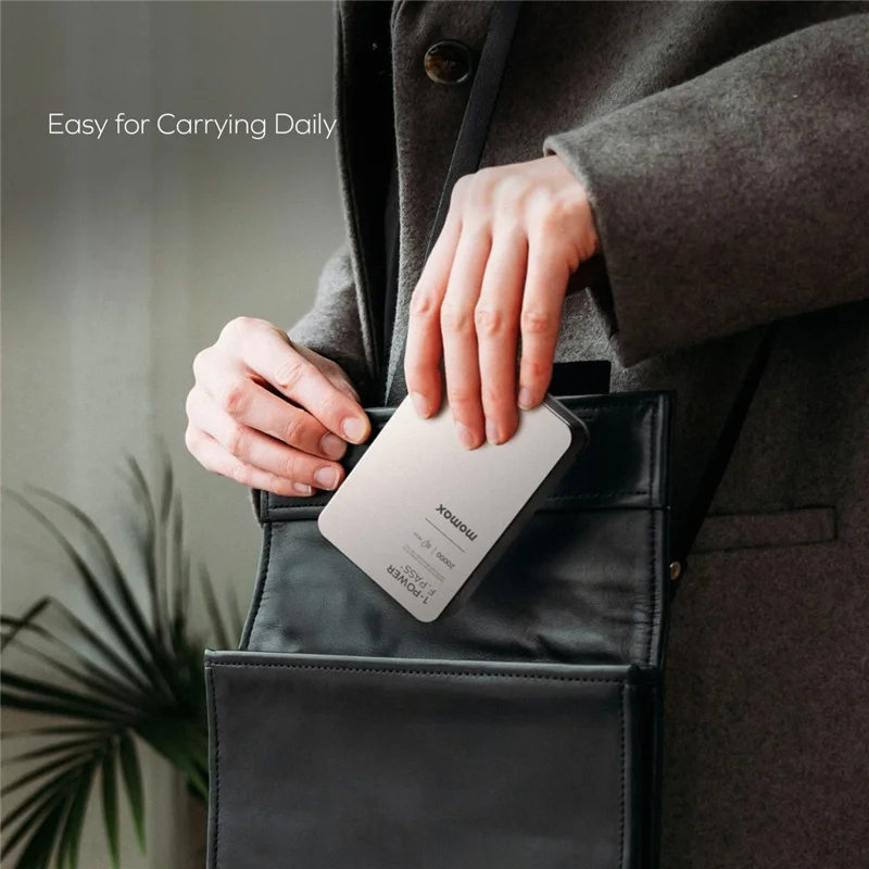 MOMAX 1-POWER F.PASS+ 20000mAh Magnetic Power Bank with Hidden USB-C Cable Portable Fast Charging Charger - Titanium Gold