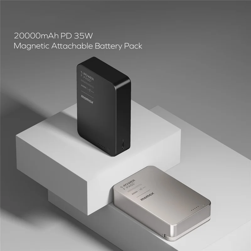 MOMAX 1-POWER F.PASS+ 20000mAh Magnetic Power Bank with Hidden USB-C Cable Portable Fast Charging Charger - Titanium Gold