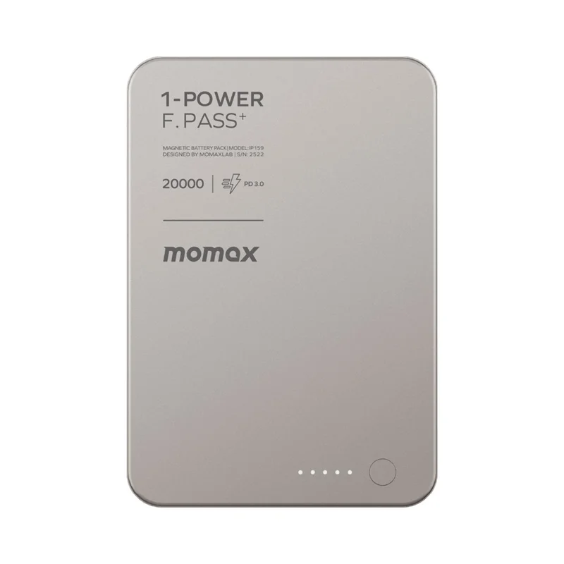 MOMAX 1-POWER F.PASS+ 20000mAh Magnetic Power Bank with Hidden USB-C Cable Portable Fast Charging Charger - Titanium Gold