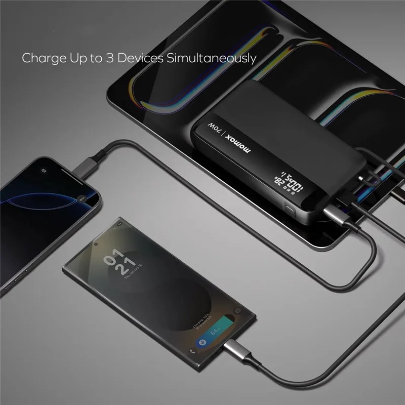 MOMAX 1-Power Ultra+ Power Bank 20000mAh 70W Fast Charging Portable Phone Charger with Digital Display