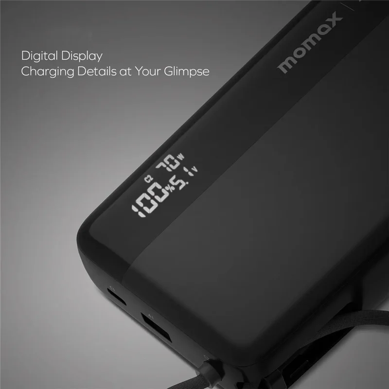 MOMAX 1-Power Ultra+ Power Bank 20000mAh 70W Fast Charging Portable Phone Charger with Digital Display