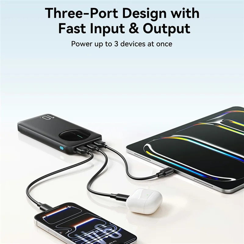 JOYROOM JR-PBF12 Pro 10000mAh Power Bank 22.5W Fast Charging Portable Charger Safety Protection with 3 Output Ports - Black