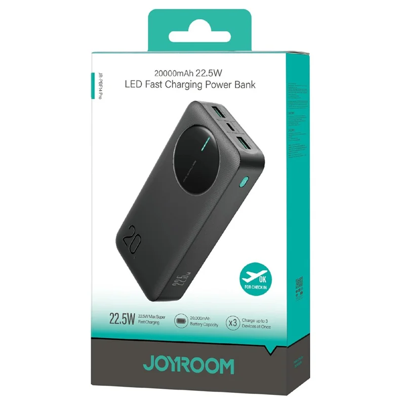 JOYROOM JR-PBF14 Pro 20000mAh Power Bank 22.5W Super Fast Charging Portable Charger with with 3 Output Ports - Black