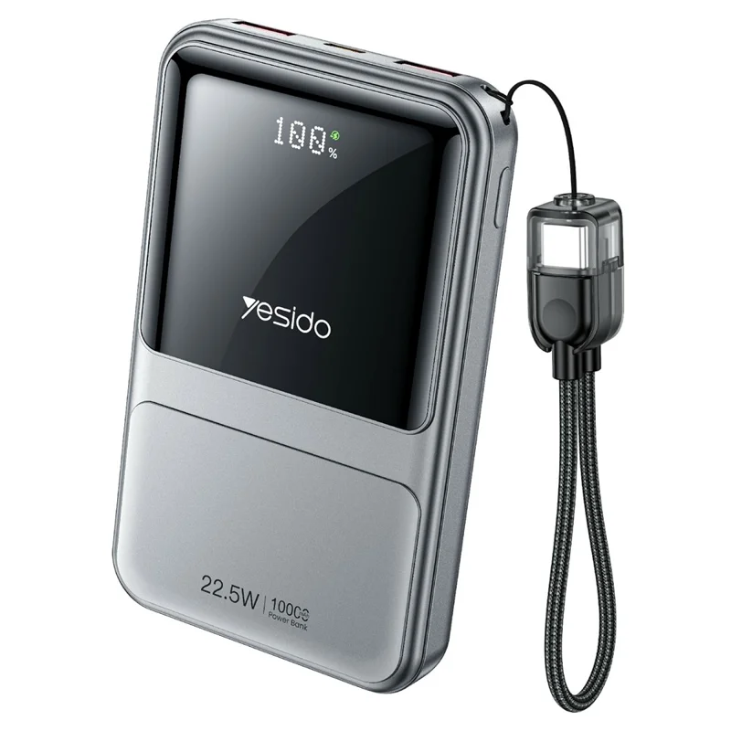 YESIDO YP95 22.5W 10000mAh Power Bank Digital Display Fast Charging Portable Charger with Type-C Lanyard