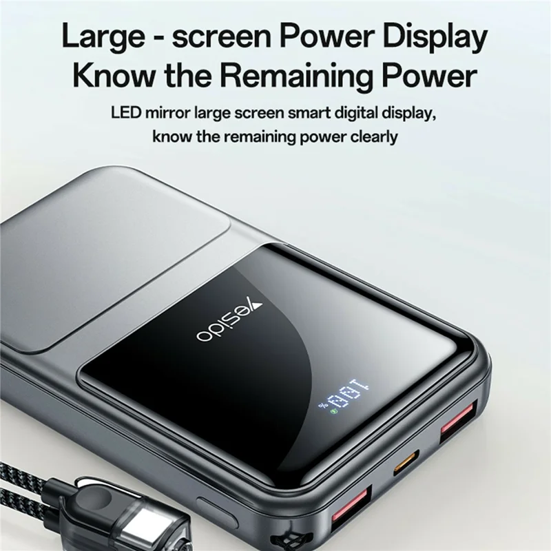 YESIDO YP95 22.5W 10000mAh Power Bank Digital Display Fast Charging Portable Charger with Type-C Lanyard