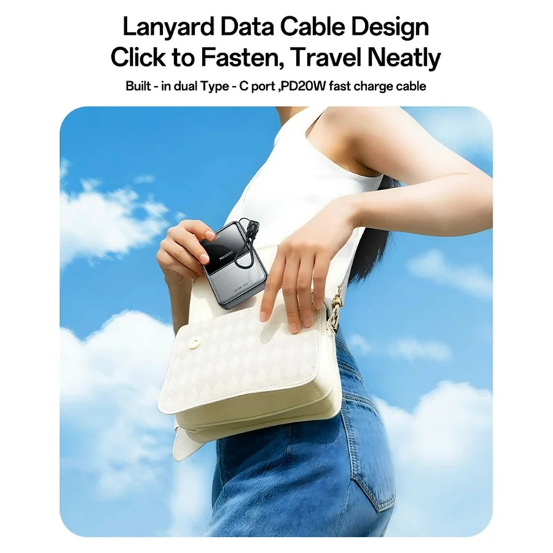 YESIDO YP95 22.5W 10000mAh Power Bank Digital Display Fast Charging Portable Charger with Type-C Lanyard