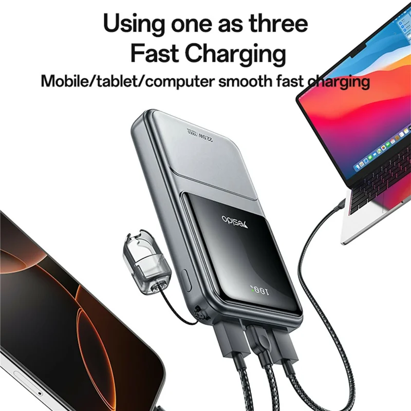 YESIDO YP95 22.5W 10000mAh Power Bank Digital Display Fast Charging Portable Charger with Type-C Lanyard