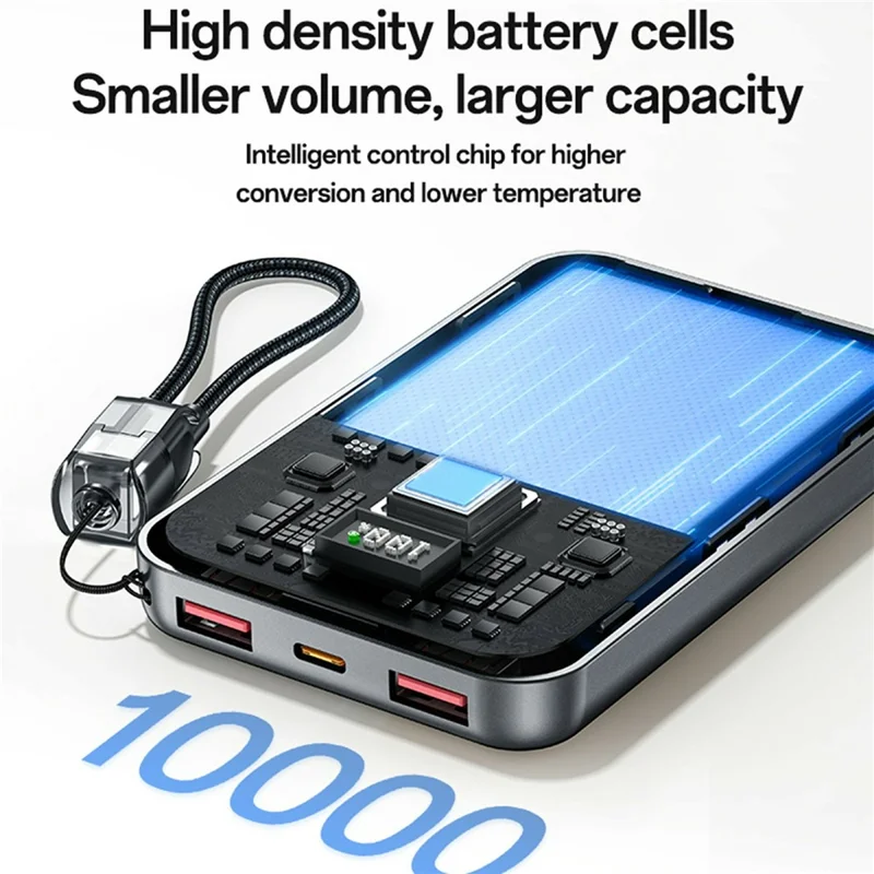 YESIDO YP95 22.5W 10000mAh Power Bank Digital Display Fast Charging Portable Charger with Type-C Lanyard