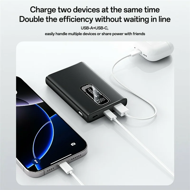 YESIDO YP92 5000mAh Power Bank Ultra Thin 22.5W Fast Charging Digital Display Portable Charger with Dual Outputs