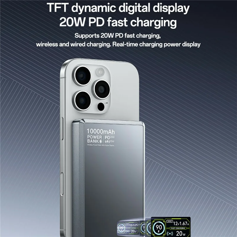 YESIDO YP91 10000mAh 20W PD Fast Charging Power Bank Magnetic Wireless Charger with Dynamic TFT Display