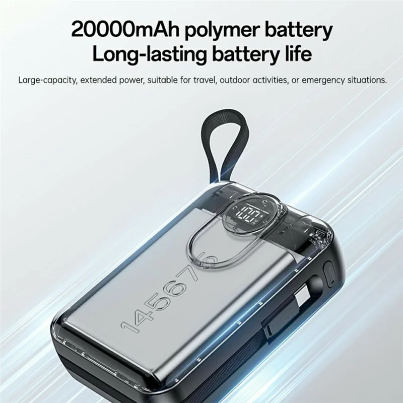 YESIDO YP94 20000mAh Digital Display Portable Charger 35W Fast Charging Power Bank Built-in Type-C + iP Cables