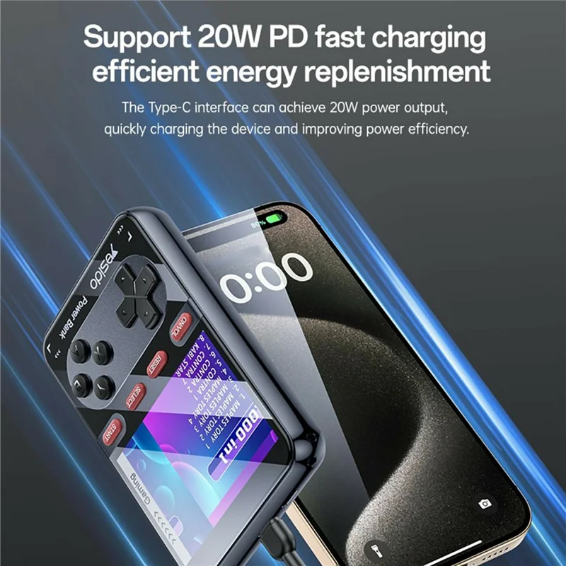 YESIDO YP87 2 in 1 2.8 Inch IPS Screen Game Console 10000mAh Power Bank with Type-C Lanyard