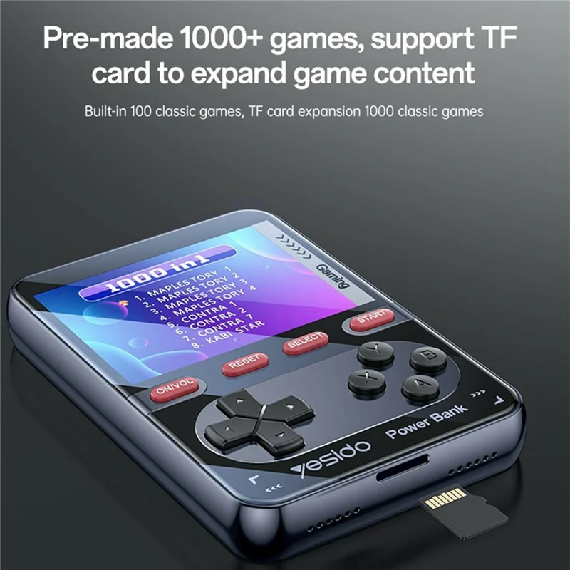 YESIDO YP87 2 in 1 2.8 Inch IPS Screen Game Console 10000mAh Power Bank with Type-C Lanyard