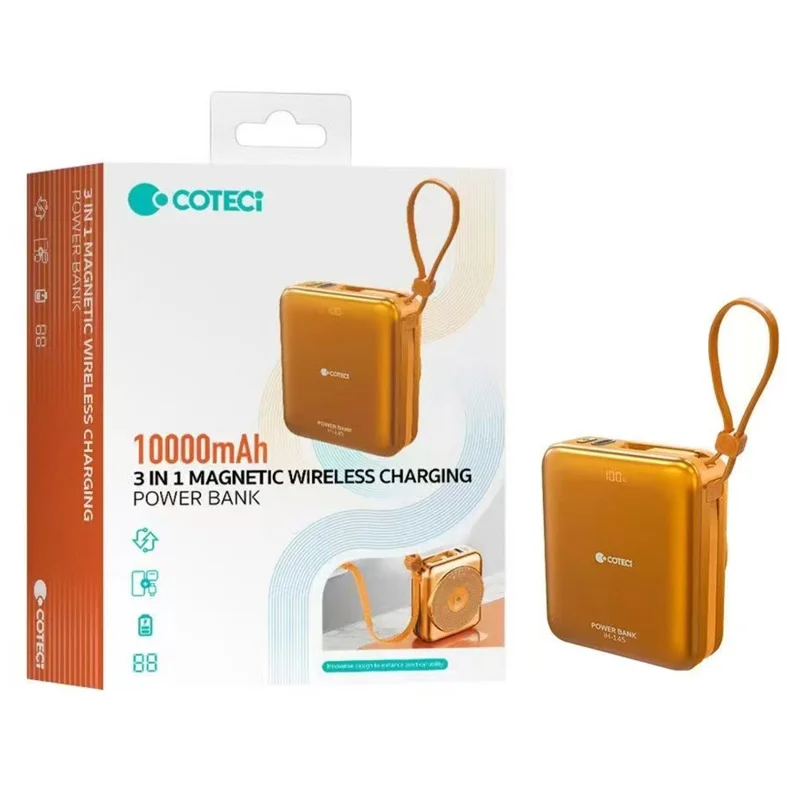 COTECI iH-145 3 in 1 10000mAh Magnetic Wireless Charging Power Bank with Detachable Type-C + iP Cable