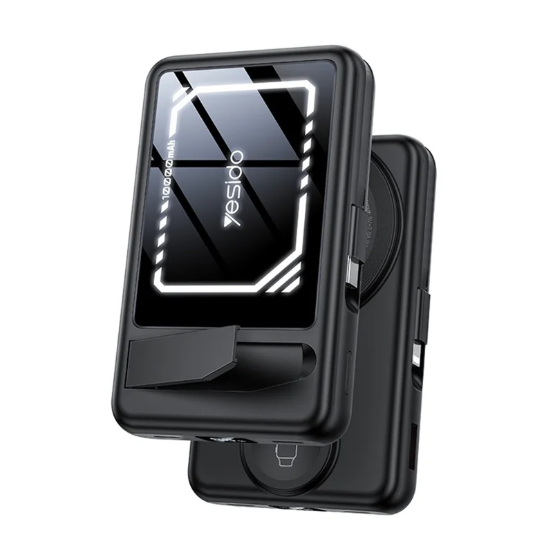 YESIDO YP79 10000mAh Digital Display Power Bank Built-in Cable Magnetic Wireless Charger for Phone / Smartwatch