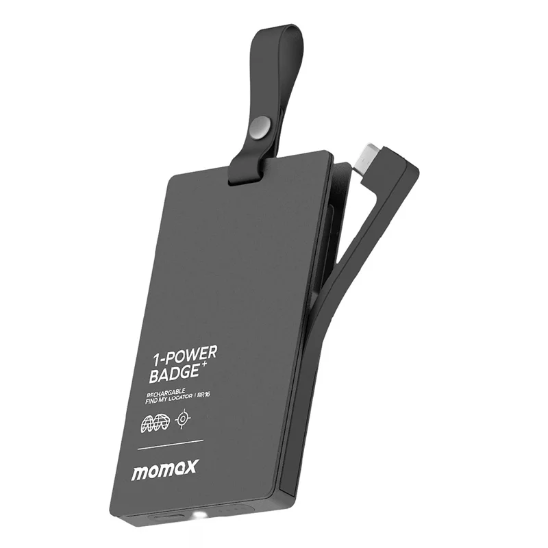 MOMAX 1-Power Badge+ Power Bank Wireless Tracker 2510mAh Smart Locator with Flashlight - Black